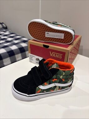 Vans Kids Mid-Top Sneakers in Black, Green & Orange Camo